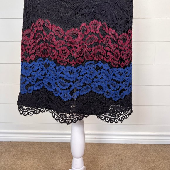 Karl Lagerfeld Blue, Black & Maroon Lace Midi Pencil Skirt Size 8 - Picture 8 of 9